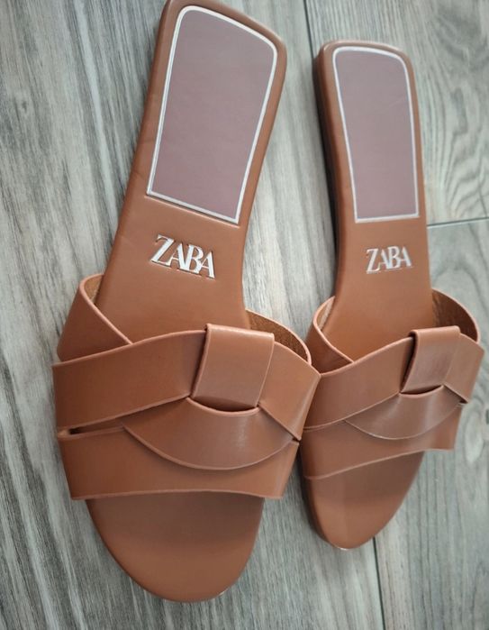 Zara nowe klapki rozm 37 brąz karmelowe