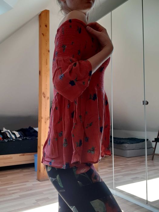 różowa malinowa wiskozowa bluzka hiszpanka odkryte ramiona Sinsay XL