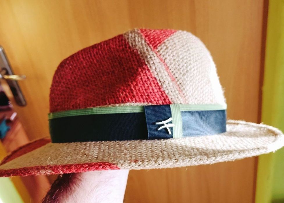 Oryginalny kapelusz Trilby firmy ReHats Berlin w stylu Panama, z juty po kawie. Rozmiar 58