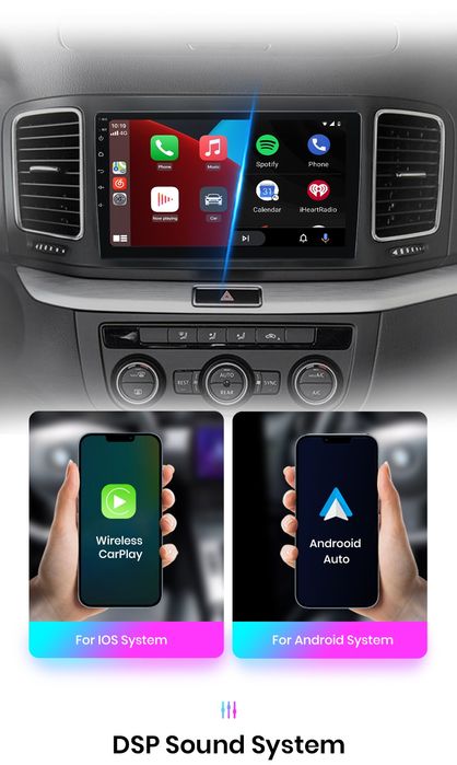Rádio Android 9" VW Sharan Seat Alhambra 2012-18 GPS Carplay Wi-Fi BT