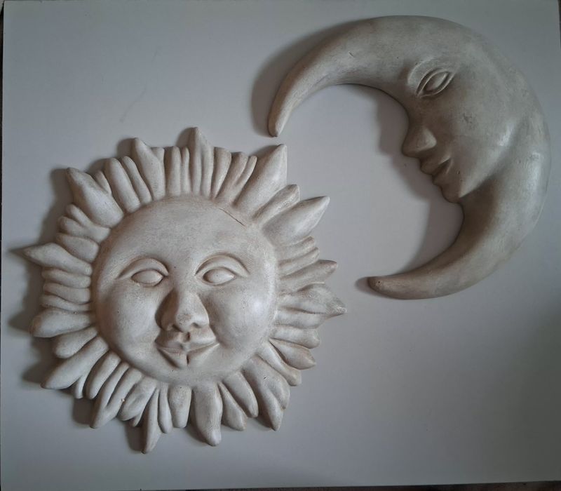 Sol e Lua Escultura Decorativa Gesso / Sun & Moon - Plaster Sculpture