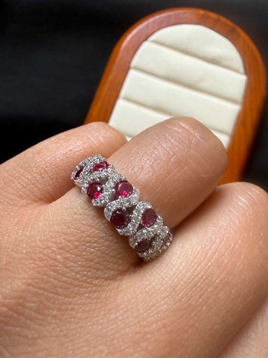 Anel Prata 925 Pedras Vermelhas Aro 17.3mm ring
