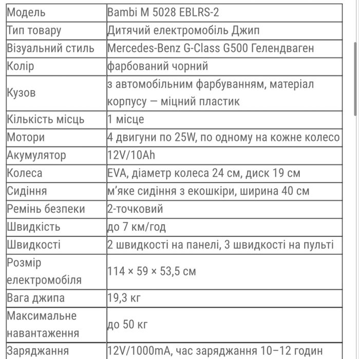 Дитяча електромашина Мерседес