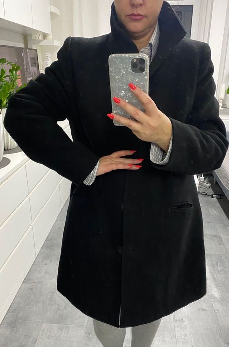 Czarny prosty klasyczny płaszcz m-xl