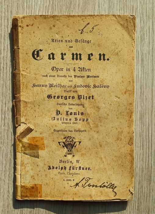 Carmen IX w. stara książka opera arie i pieśni Bizet Hopp Furstner