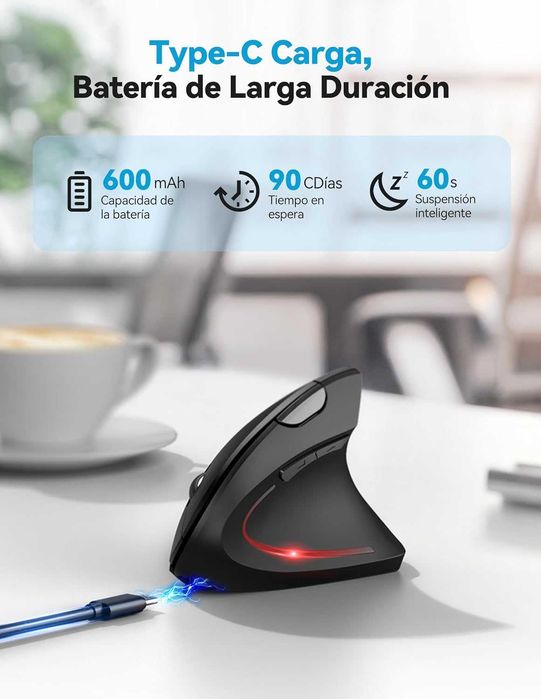 Rato ergonómico Bluetooth recarregável - Novo