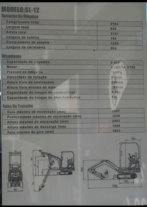 Mini-Giratoria 1.2 t  motor kubota