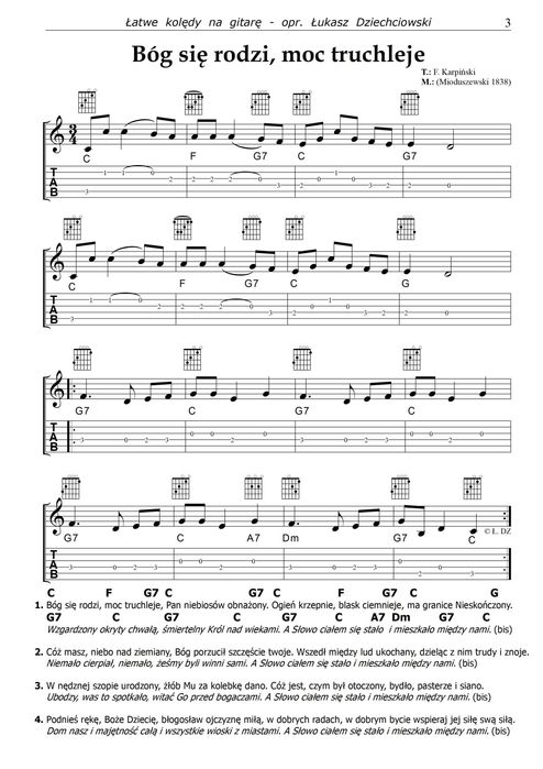 Nuty Kolędy na gitarę - nuty, tabulatura, akordy, słowa, 25 kolęd mp3