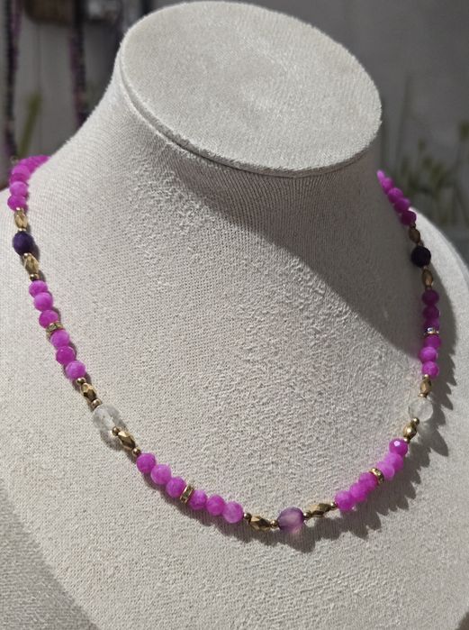 WYPRZEDAŻ naszyjnik jadeit fuksjowy agat topaz