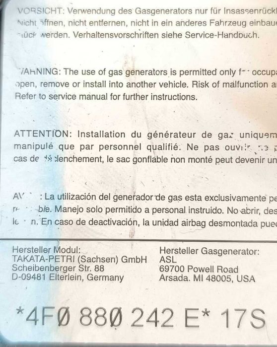 Airbag Banco Direito 4F0880242E - AUDI A6 C6 Avant