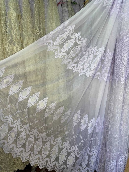 Тюль бамбук з ниткою шиніл холодний білий висота 2,8 м набірна ширина пошиття на замовлення