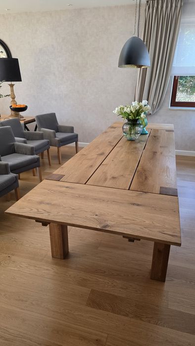 Stół z litego dębu 220x100 cm z dostawkami, piękny
