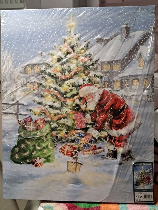 Obraz  swiateczny choinka mikołaj podświetlany