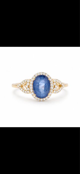 Anel de Ouro 14k 54 diamantes naturais e safira natural