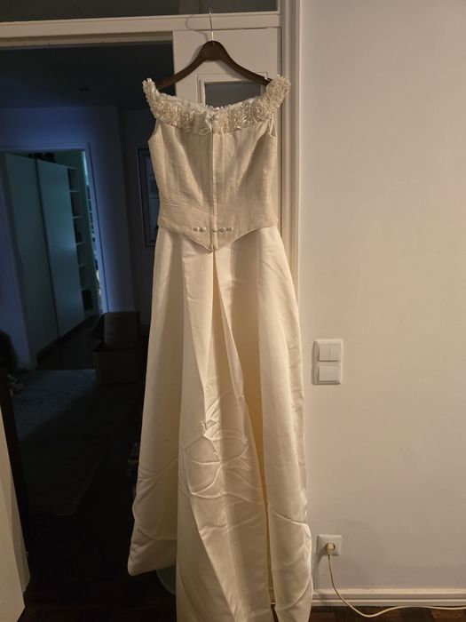 Vestido seda com brocado, tamanho 44