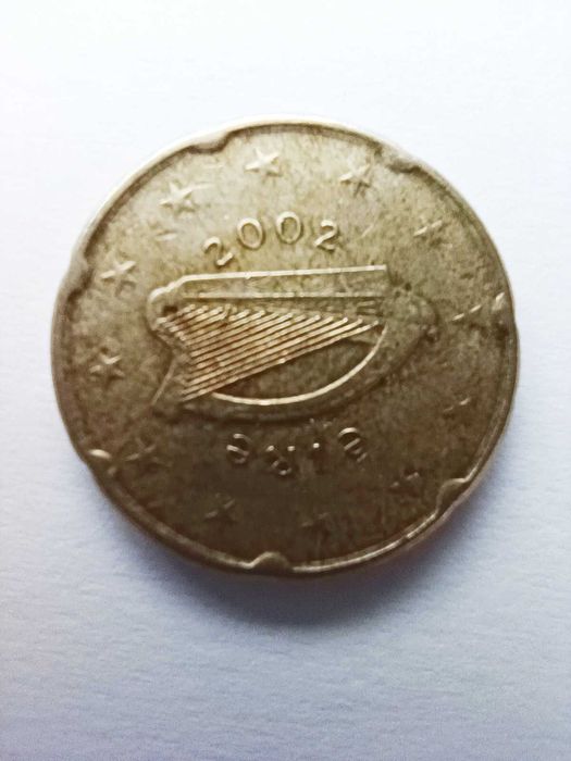 Moeda 20 cêntimos 2002 Irlanda com defeitos e erros cunhagem