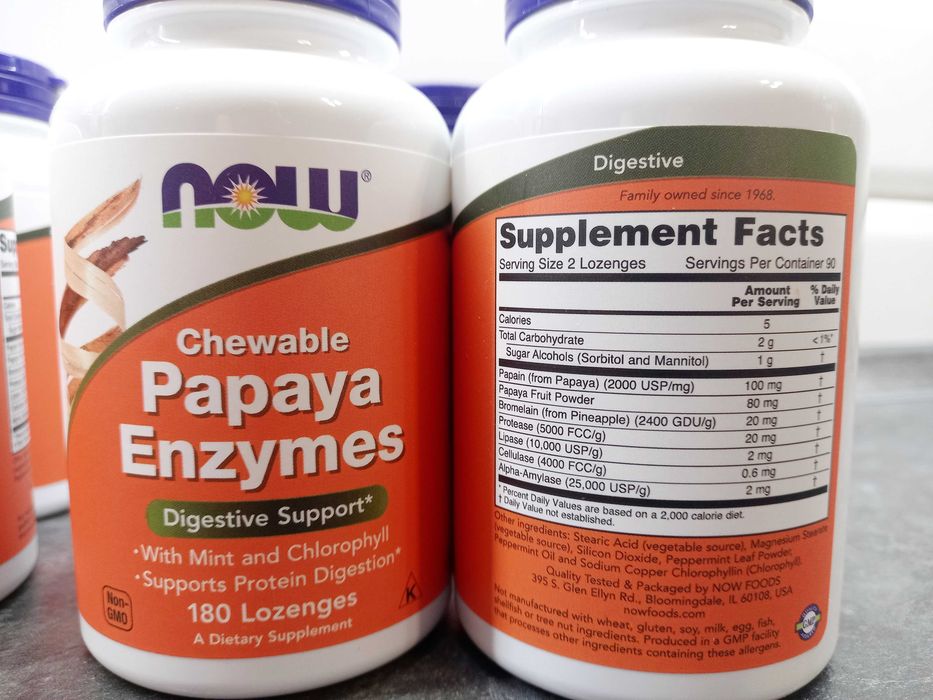 Now Foods, Papaya Enzymes (180 пастилок), ферменты папайи, энзимы