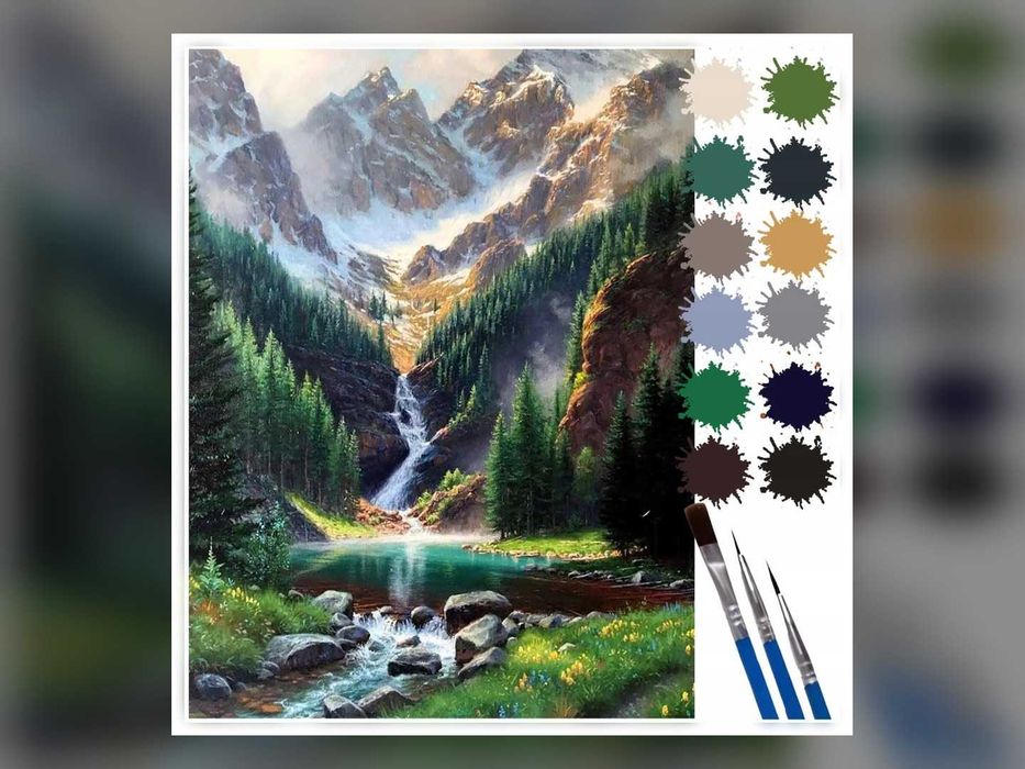 Obraz do malowania po numerach Wodospad Góry 50x40 cm z ramą