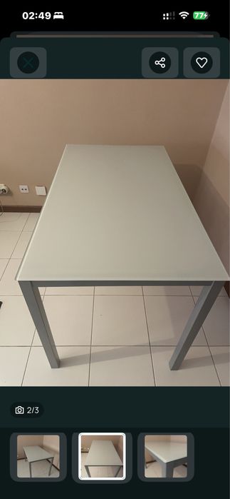 Mesa de refeições 70x120 cm –  tampo em Vidro temperado mate branco