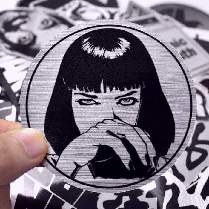 Наклейки стикеры меалические логотипы фигуры людей животных скейт шлем