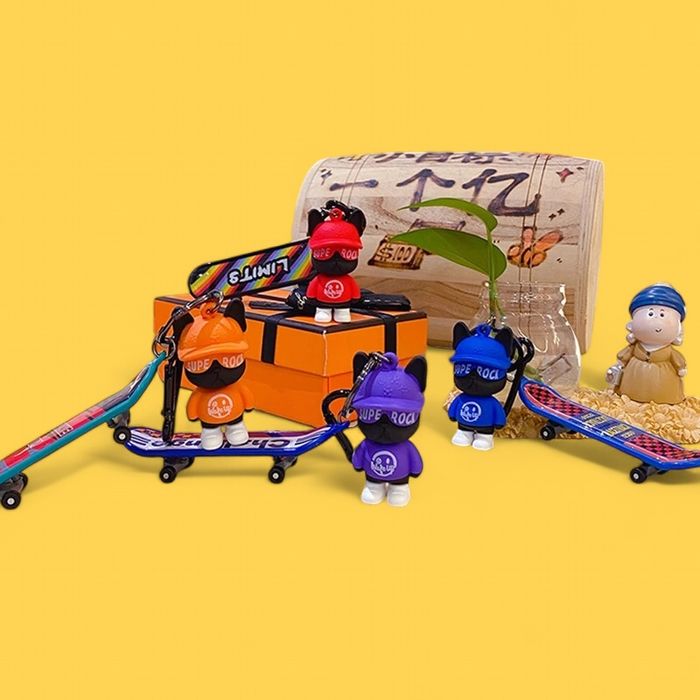 Трендовый Брелок для ключей собака со скейтом брелок Сноубордист