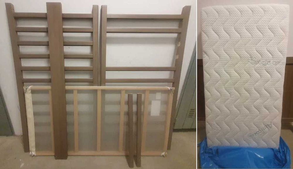 drewniane łóżeczko z materacem 60x120