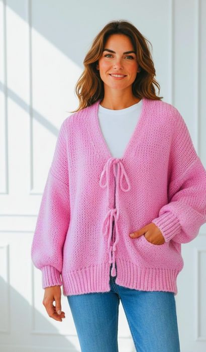 Sweter z wiązaniem kokardki oversize s-xl