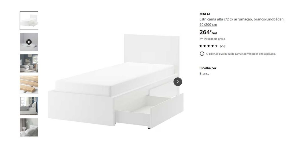 Cama individual + 2 gavetas + Colchão