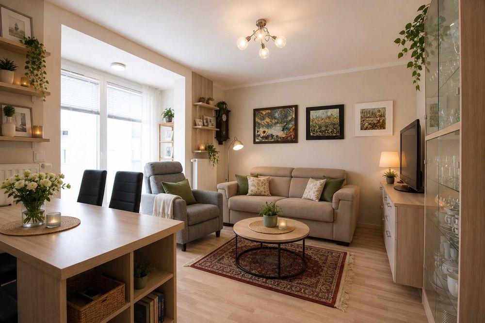salon z kuchnią+ 2 sypialnie na parterze z ogródkiem ul. Wielickiej 57H. - Więcej