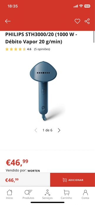 Semi-nova: Máquina de Engomar a Vapor PHILIPS STH3000/20 (1000 W - Débito Vapor 20 g/min)