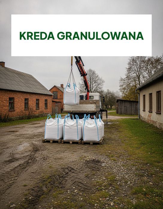 Kreda nawozowa granulowana — wapno nawozowe do własnego rozsiewacza, łagodne odkwaszanie, big bag 500 kg i worek 25 kg, atest OSChR, AGRIA