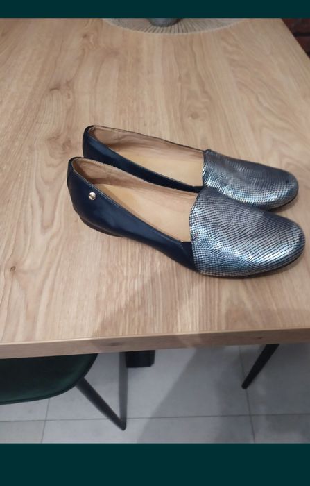 Buty półbuty baleriny damskie NOWE rozm. 39 granat, srebro