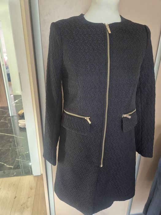 Płaszcz żakiet granatowy elegancki jesienny autumn klasyka h&m 34/XS