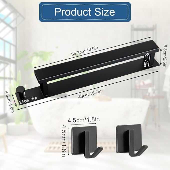 Wieszak na ręczniki SAMOPRZYLEPNY z dwoma haczykami CZARNY MAT LOFT