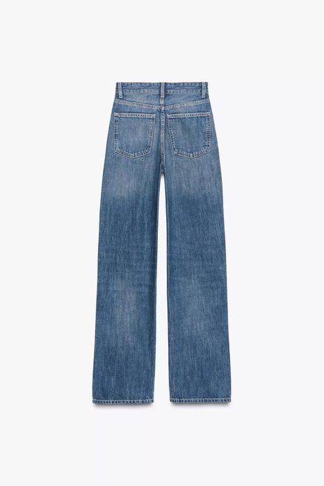 Темно-сині джинси wide leg з обробленим низом zara темно-синие джинсы