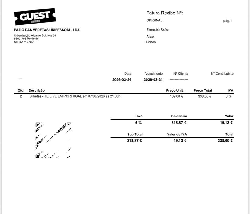 2 bilhetes kanye west algarve 7 agosto Bancada Nascente S8 - G-14,G-15