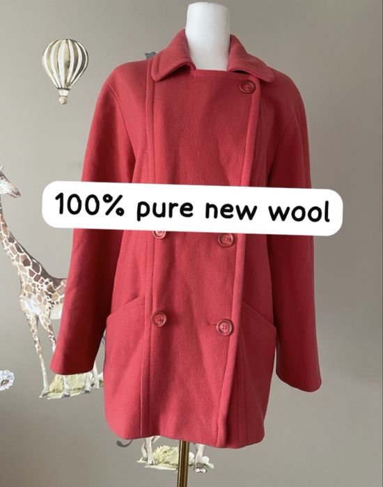 Wełniany elegancki płaszcz kaszmirowy First Avenue koralowy
