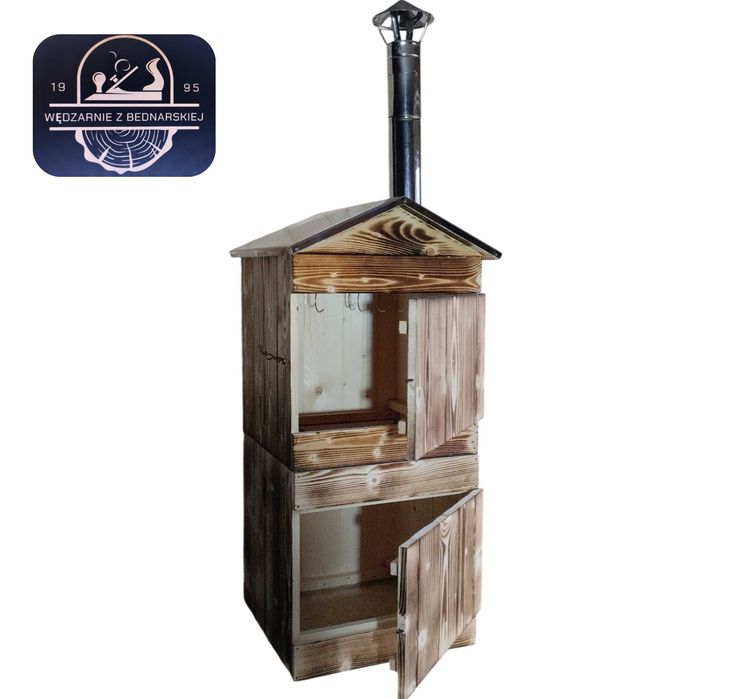 Wędzarnia drewniana ogrodowa dach i komin NIERDZEWNY 50x50X100