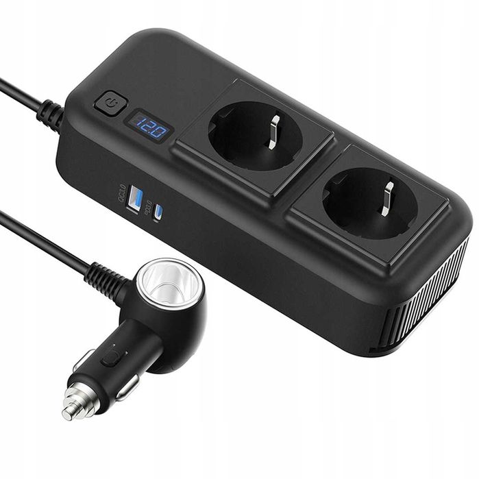 Przetwornica 12V 24V na 230V 200W Samochodowa TIR Laptop USB-C