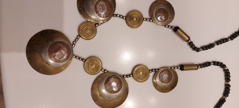 Stary naszyjnik miedz mosiądz ręczna robota