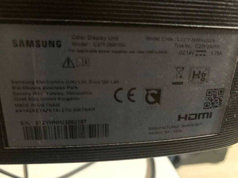 Монітор samsung c27f390 27 дюймів  Full HD (1920x1080)