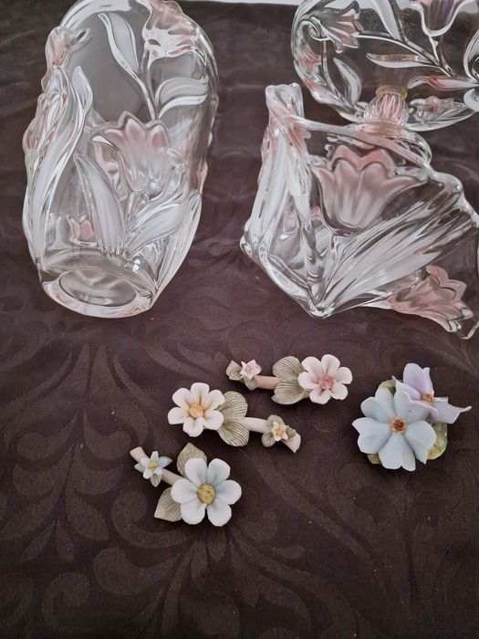 Conjunto Vintage de Cristal Mikasa Germany centro de mesa Tulipas Rosa