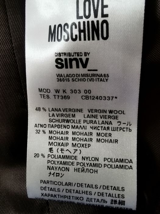 Love Moschino płaszcz dyplomatka, wełna moher r. 40