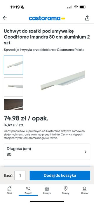 Uchwyt do szafki pod umywalke goodhome imandra 80cm
