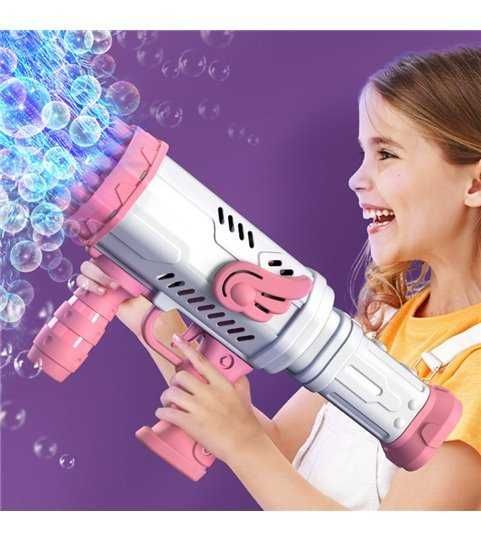 Pistola de Bolhas de Sabão Elétrica com Emissor de Luz - Rosa - Goeik