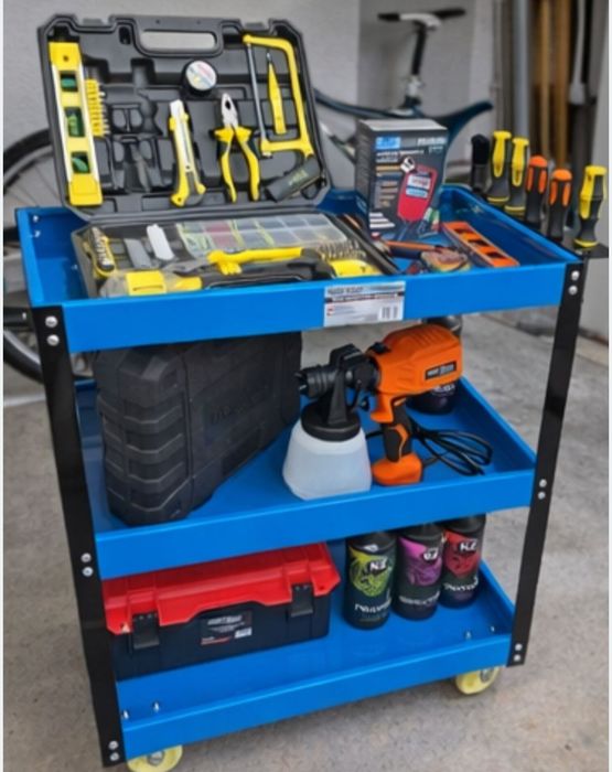 wózek warsztatowy szafka narzędziowa serwisowa 3 półki stalowy