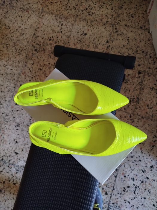 Neon Yellow Kitten Heels