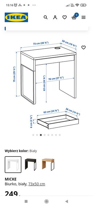 Biurko MICKE Ikea oraz krzesło obrotowe Ikea