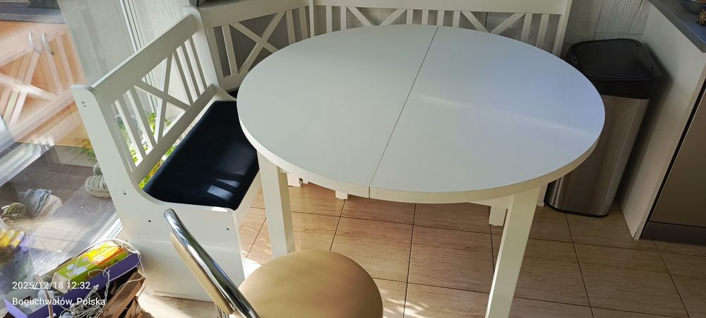 Stół okrągły  bialy rozkładany
