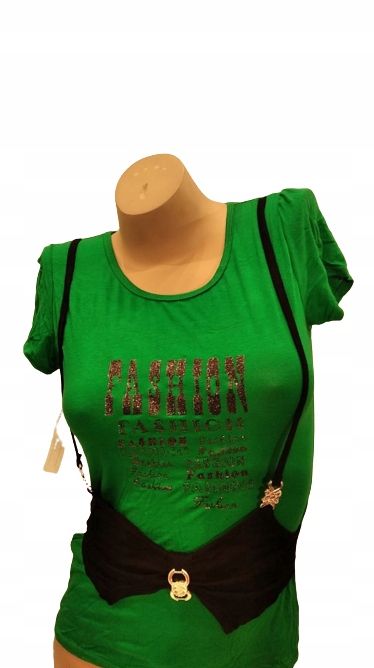 Bluzka Damska Krótki Rękaw Czarno-Zielona S